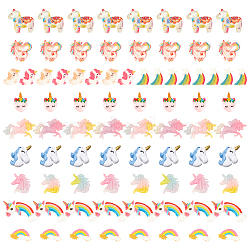 Opaque Resin Cabochons, Unicorn & Unicorn with Rainbow & Stars Rainbow & Rainbow, Mixed Color, 80pcs/set(CRES-SC0001-67)