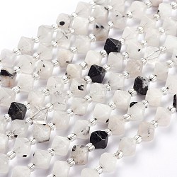 Natural Tourmalinated Quartz/Black Rutilated Quartz Beads Strands, Faceted, with Seed Beads, Bicone, 9x7mm, Hole: 1.2mm, about 35~40pcs/strand, 15.75~16.53 inch(40~42cm)(G-Z014-08)