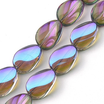 Transparent Electroplate Glass Beads Strands, Half Rainbow Plated, Teardrop, Medium Orchid, 18.5x12.5x6mm, Hole: 1mm, about 40pcs/strand, 29.29 inch(74.4cm)