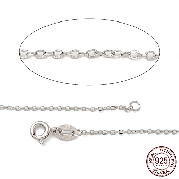 Rhodium Plated 925 Sterling Silver Necklaces, Cable Chains, with Spring Ring Clasps, Thin Chain, Platinum, 16 inch, 1mm
