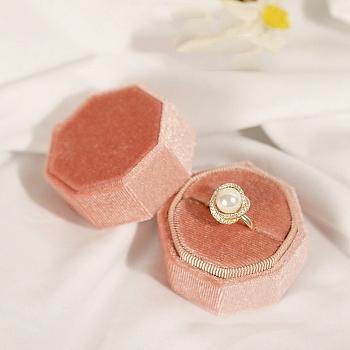 Velvet Ring Boxes, for Wedding, Jewelry Storage Case, Hexagon, PeachPuff, 5x5x4cm