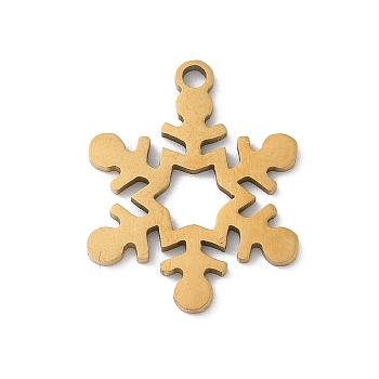 Christmas 201 Stainless Steel Pendants, Snowflake Charm, Laser Cut, Ion Plating(IP), Real 18K Gold Plated, 18x14x1mm, Hole: 1.5mm