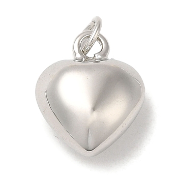 Rack Plating Brass Pendants, with Jump Ring, Puffed Heart Charm, Platinum, 14.5x11.5x7mm, Hole: 3mm