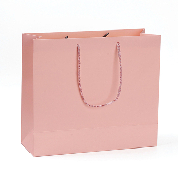 Kraft Paper Bags, Gift Bags, Shopping Bags, Wedding Bags, Rectangle with Handles, Pink, 280x320x115.3mm