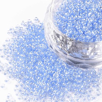 12/0 Grade A Round Glass Seed Beads, Transparent Colours Lustered, Light Steel Blue, 12/0, 2x1.5mm, Hole: 0.3mm