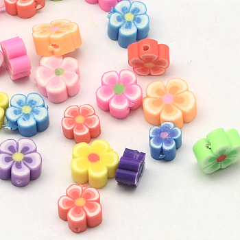 Handmade Polymer Clay Flower Plum Blossom Beads, Mixed Color, 12x4mm, Hole: 2mm