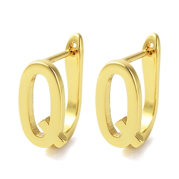 Brass Letter Stud Earrings for Women, Lead Free & Cadmium Free, Real 18K Gold Plated, Letter Q, 15.5x7.5mm