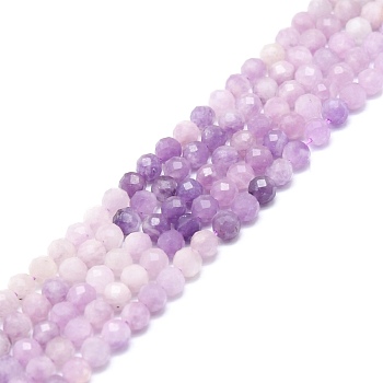 Natural Lepidolite/Purple Mica Stone Beads Strands, Faceted, Round, 4mm, Hole: 0.8mm, about 85pcs/strand, 15.16''~15.55''(38.5~39.5cm)