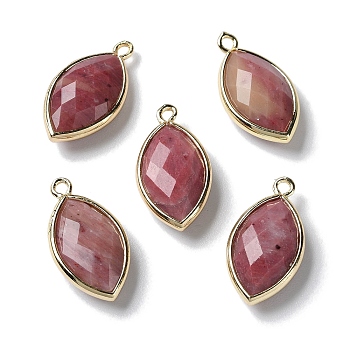 Natural Rhodonite Pendants, with Platinum Brass Edge, Faceted, Horse Eye, 22x12x5.5mm, Hole: 1.8mm