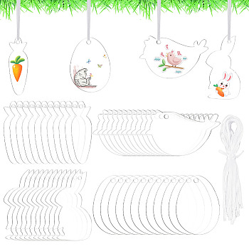 1 Set Transparent Acrylic Blank Big Pendants Decoration, for Easter Party Hanging Decoration, Rabbit/Egg/Carrot/Bird, Clear, 100x53x2mm, Hole: 4.5mm