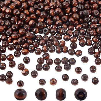 Dyed Natural Wood Beads, Round, Lead Free, Coconut Brown, 8x7mm, Hole: 3mm, 400pcs