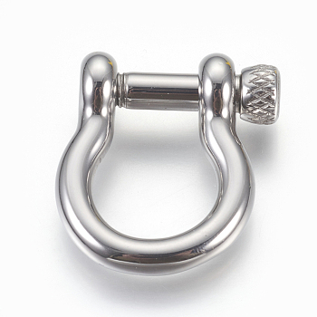304 Stainless Steel Screw D-Ring Anchor Shackle Clasps, Stainless Steel Color, 31.5x27x9.5mm, 17x20mm Inner Diameter