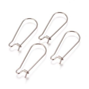 304 Stainless Steel Hoop Earrings Findings Kidney Ear Wires, Stainless Steel Color, 25x10x0.7mm, 21 Gauge