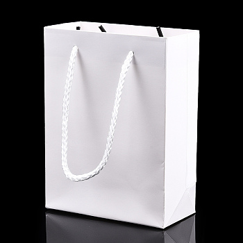 Rectangle Cardboard Paper Bags, Gift Bags, Shopping Bags, with Nylon Cord Handles, White, 12x5.7x16cm