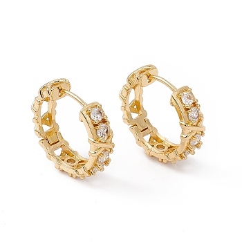 Cubic Zirconia Hinged Hoop Earrings, Real 18K Gold Plated Brass Jewelry for Women, Cadmium Free & Nickel Free & Lead Free, Clear, 21x22x6mm, Pin: 1mm
