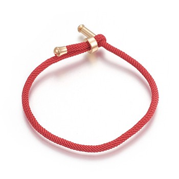 Cotton Cord Bracelets, Red String Bracelets, with Brass Finding, Long-Lasting Plated, Red, Real 24K Gold Plated, 8-1/2 inch(21.5cm)~9 inch(23cm)