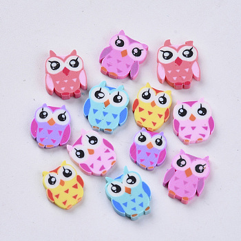 Handmade Polymer Clay Cabochons, Owl, Mixed Color, 9~12x8~10x1~2mm