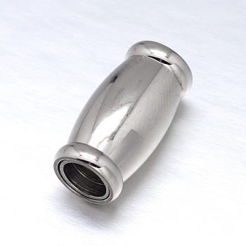 304 Stainless Steel Magnetic Clasps with Glue-in Ends, Oval, Stainless Steel Color, 16x8mm, Hole: 4mm