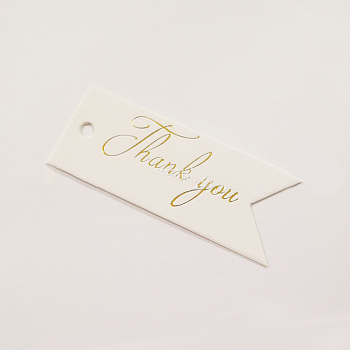 Kraft Paper Gift Tags, Hange Tags, For Arts, Crafts and Food, Flag Shapes with Word Thank You, White, 5x2cm, 100pcs/bag