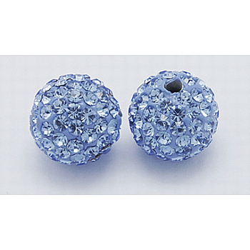 Grade A Rhinestone Beads, Pave Disco Ball Beads, Resin and China Clay, Round, Blue, PP11(1.7~1.8mm), 10mm, Hole: 1.5mm