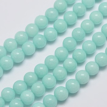 Natural Malaysia Jade Beads Strands, Imitation Amazonite, Round, Dyed, Pale Turquoise, 6mm, Hole: 0.8mm, about 64pcs/strand, 15 inch
