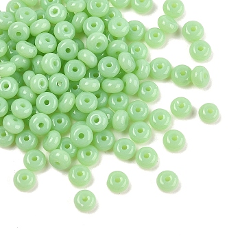 Imitation Jade Glass Seed Beads, Round Hole, Rondelle, Spring Green, 4~4.5x2~2.5mm, Hole: 1mm, 140pcs/set