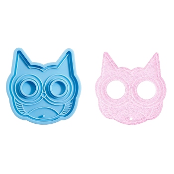 Owl Shape Food Grade DIY Silicone Pendant Molds, Fondant Molds, Baking Molds, Chocolate, Candy, Biscuits, UV Resin & Epoxy Resin Jewelry Making, Sky Blue, 110x106x11mm, Inner Size: 100x96mm, Hole: 2.5mm