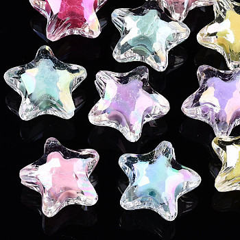Transparent Acrylic Beads, Bead in Bead, AB Color Plated, Star, Mixed Color, 19x20x11mm, Hole: 3mm, about 280pcs/500g