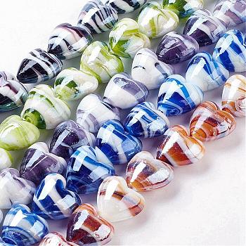 Handmade Lampwork Beads, Mother's Day Jewelry Making, Heart, Colorful, 20x20mm, Hole: 2mm