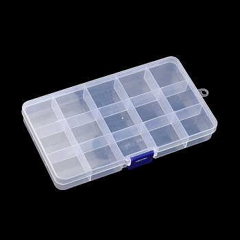 (Defective Closeout Sale), Stationary 15 Compartments Rectangle Plastic Bead Storage Containers, White, 9.7x17.4x2.1cm