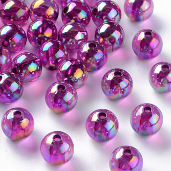 Transparent Acrylic Beads, AB Color Plated, Round, Magenta, 12x11mm, Hole: 2.5mm, about 566pcs/500g