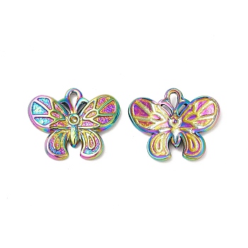 Ion Plating(IP) 304 Stainless Steel Pendant Rhinestone Settings, Butterfly, Rainbow Color, Fit for 1.2mm Rhinestone, 17x21x3mm, Hole: 3.5x1.5mm