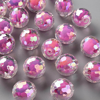 Transparent Acrylic Beads, Bead in Bead, AB Color, Faceted, Round, Camellia, 16mm, Hole: 3mm, about 205pcs/500g