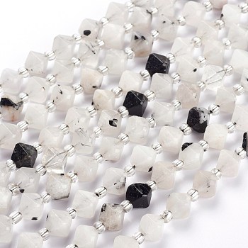 Natural Tourmalinated Quartz/Black Rutilated Quartz Beads Strands, Faceted, with Seed Beads, Bicone, 9x7mm, Hole: 1.2mm, about 35~40pcs/strand, 15.75~16.53 inch(40~42cm)