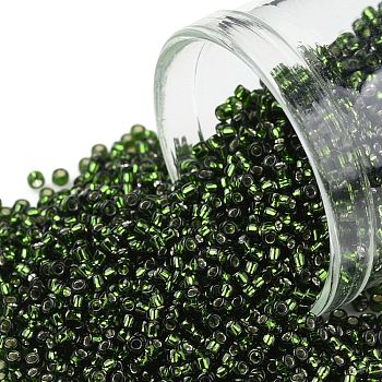 TOHO Round Seed Beads, Japanese Seed Beads, (37) Silver Lined Olivine, 15/0, 1.5mm, Hole: 0.7mm, about 3000pcs/bottle, 10g/bottle