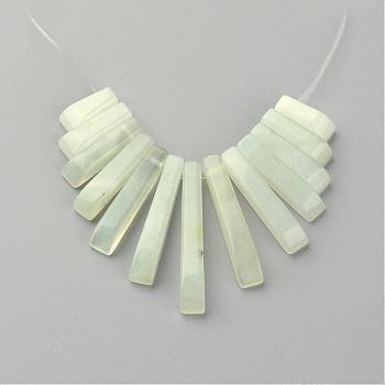 Natural New Jade Bead Strands, Graduated Fan Pendants, Focal Beads, Rectangle, 11~31x4~6x3~5mm, Hole: 1mm, about 13pcs/strand