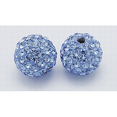 10mm LightSteelBlue Round Polymer Clay + Glass Rhinestone Beads