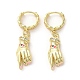 Palm with Horse Eye Real 18K Gold Plated Brass Dangle Hoop Earrings(EJEW-Q797-21G-01)-1
