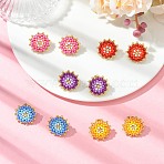 Glass Seed Bead Stud Earrings, Flower, with 304 Stainless Steel Stud Earring Findings, Mixed Color, 18.5~19mm(EJEW-MZ00741)