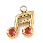 304 Stainless Steel Enamel Pendants, Musical Note Charms, Golden, Red, 8.5x7.5x1.5mm, Hole: 1.2mm(STAS-I369-09G)