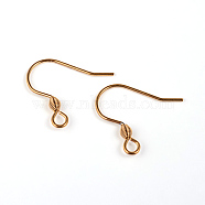 304 Stainless Steel Earring Hook Findings, Ear Wire, with Horizontal Loop, Real 24k Gold Plated, 18x16x0.8mm, Hole: 2.5mm(X-STAS-M240-02)