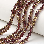 Electroplate Transparent Glass Beads Strands, Half Golden Plated, Faceted, Rondelle, Dark Red, 6x5mm, Hole: 1mm, about 85~88pcs/strand, 16.1~16.5 inch(41~42cm)(X-EGLA-A034-T6mm-O07)