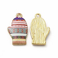Winter Theme Alloy Printed Pendants, Cadmium Free & Nickel Free & Lead Free, Gloves, Colorful, 19.5x11.5x2.5mm, Hole: 1.8mm(PALLOY-D581-01F)