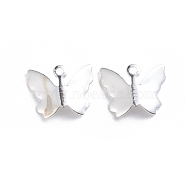 Brass Charms, Butterfly, Silver Color Plated, 10.5x13x3mm, Hole: 1.2mm(KK-TAC0003-03S)