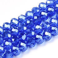 Electroplate Glass Beads Strands, Pearl Luster Plated, Faceted, Rondelle, Medium Blue, 10x8mm, Hole: 1mm, about 65~66pcs/strand, 20.8~21.2 inch(53~54cm)(EGLA-A034-T10mm-A32)