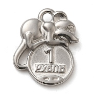 304 Stainless Steel Pendants, Souvenir Mouse Charm, Stainless Steel Color, 18x15x3.5mm, Hole: 2mm(STAS-M070-08P)