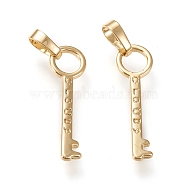 Brass Pendants, Long-lasting Plated, Key with Word Cloud, Golden, 23x7x1.5mm, Hole: 6x3.5mm(KK-K246-37G)