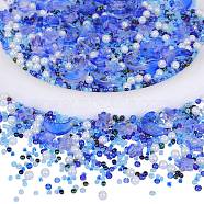 2 Bag Glass & Seed Beads, with Glitter Powder, Imitation Pearl & Transparent & Inside Colours, Moon & Star & Round, Cornflower Blue, 2~16x2~11.5mm, Hole: 0.8~1.2mm(GLAA-SZC0001-94F)