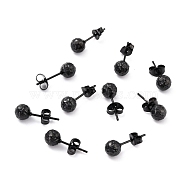 304 Stainless Steel Stud Earring Findings, with Ear Nuts, Textured Round, Electrophoresis Black, 17x6mm, Pin: 0.7mm(STAS-I183-09A-EB)