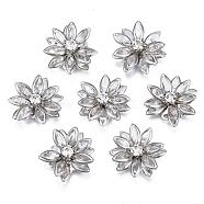 Acrylic Rhinestone Flower Flat Back Cabochons, with Brass Findings, Platinum, Clear, 24x7mm(RSB027-06)